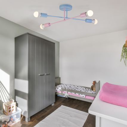 Přisazený lustr CAMBRIDGE 4xE27/15W/230V modrá/růžová