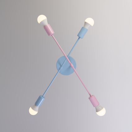 Přisazený lustr CAMBRIDGE 4xE27/15W/230V modrá/růžová