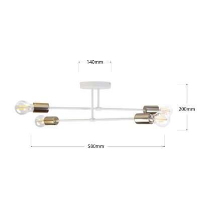 Přisazený lustr CAMBRIDGE 4xE27/15W/230V mosaz/bílá