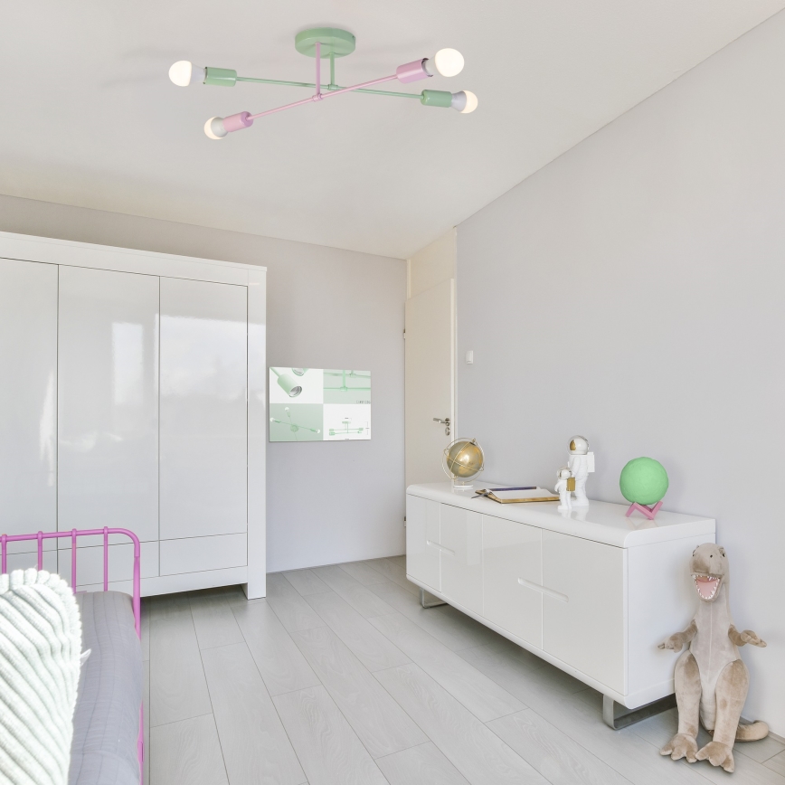 Přisazený lustr CAMBRIDGE 4xE27/15W/230V zelená/růžová