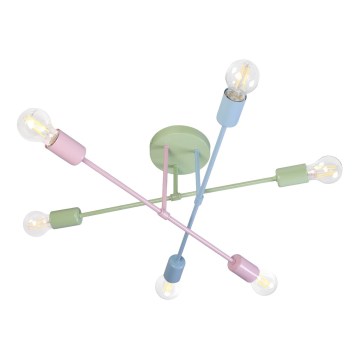 Přisazený lustr CAMBRIDGE 6xE27/15W/230V zelená/modrá/růžová