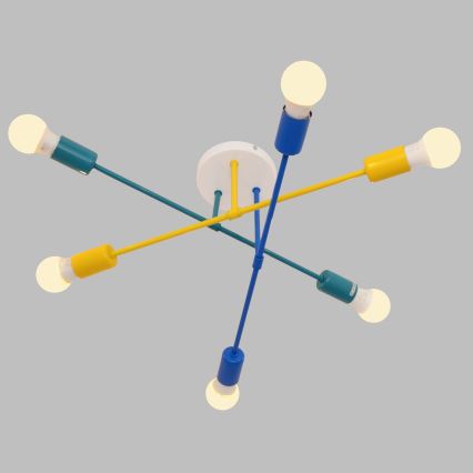 Přisazený lustr CAMBRIDGE 6xE27/20W/230V modrá/žlutá