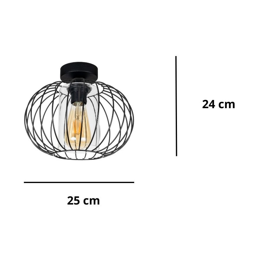 Přisazený lustr CORRINI 1xE27/60W/230V pr. 25 cm černá/čirá