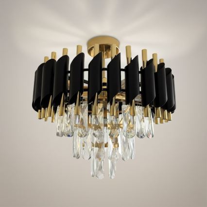 Přisazený lustr CRISTAL 5xE14/10W/230V černá/zlatá