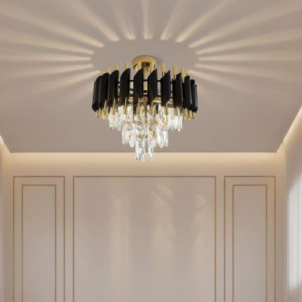 Přisazený lustr CRISTAL 5xE14/10W/230V černá/zlatá