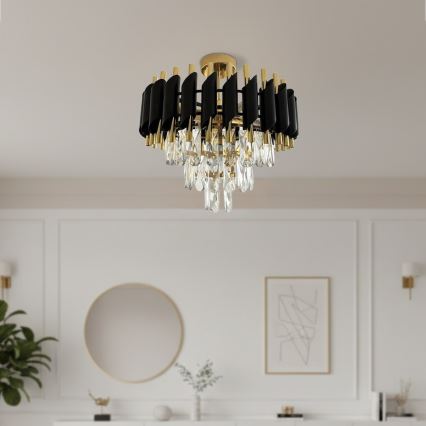 Přisazený lustr CRISTAL 5xE14/10W/230V černá/zlatá