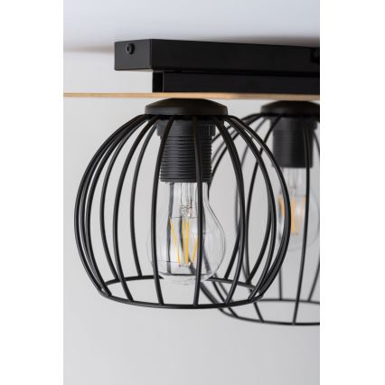 Přisazený lustr CYBER 3xE27/60W/230V dřevo/černá