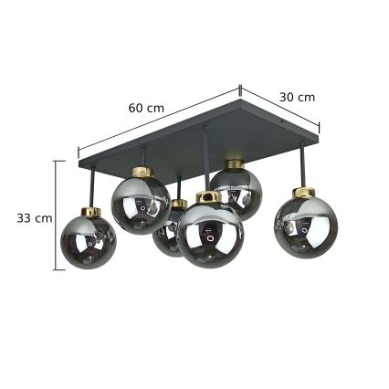 Přisazený lustr DEA 6xE14/60W/230V černá/zlatá/kouřová černá