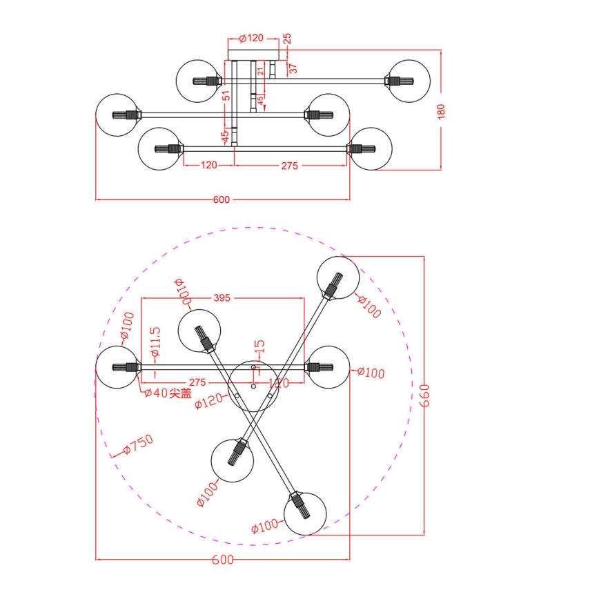 Přisazený lustr DORADO 6xG9/28W/230V zlatá