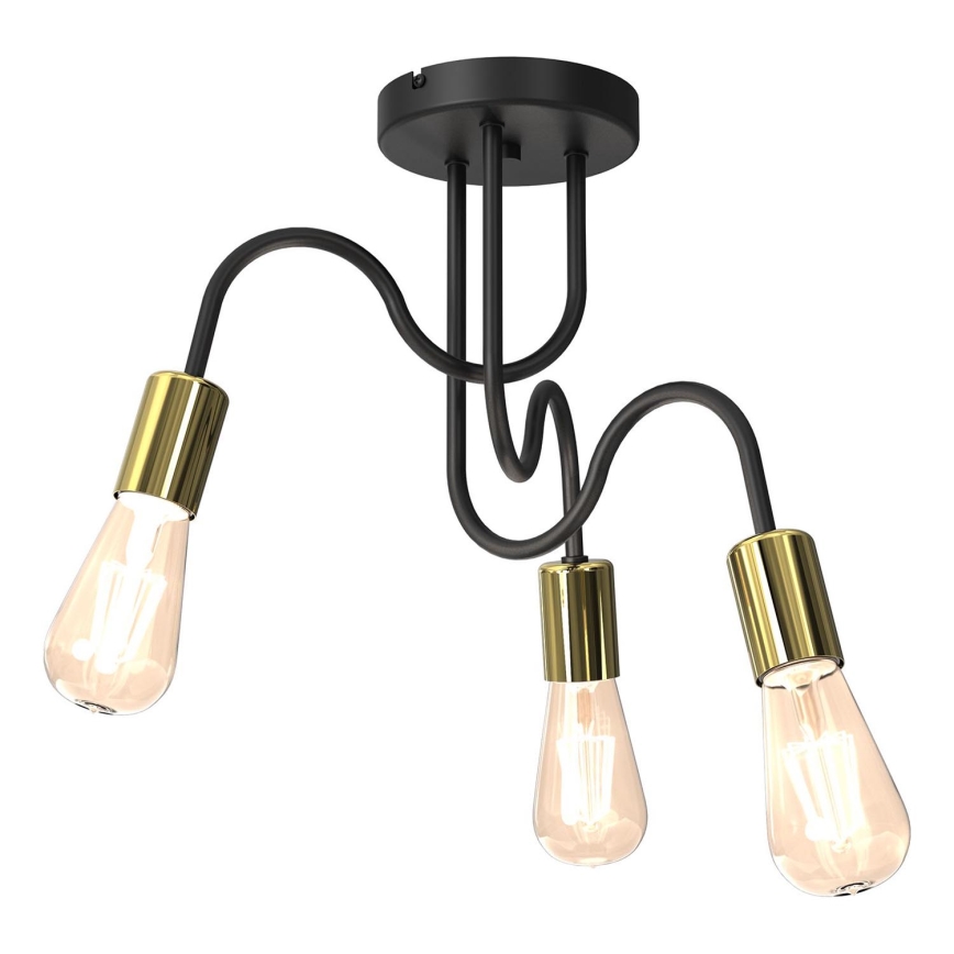 Přisazený lustr DOW 3xE27/60W/230V černá/zlatá