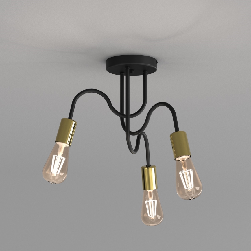 Přisazený lustr DOW 3xE27/60W/230V černá/zlatá