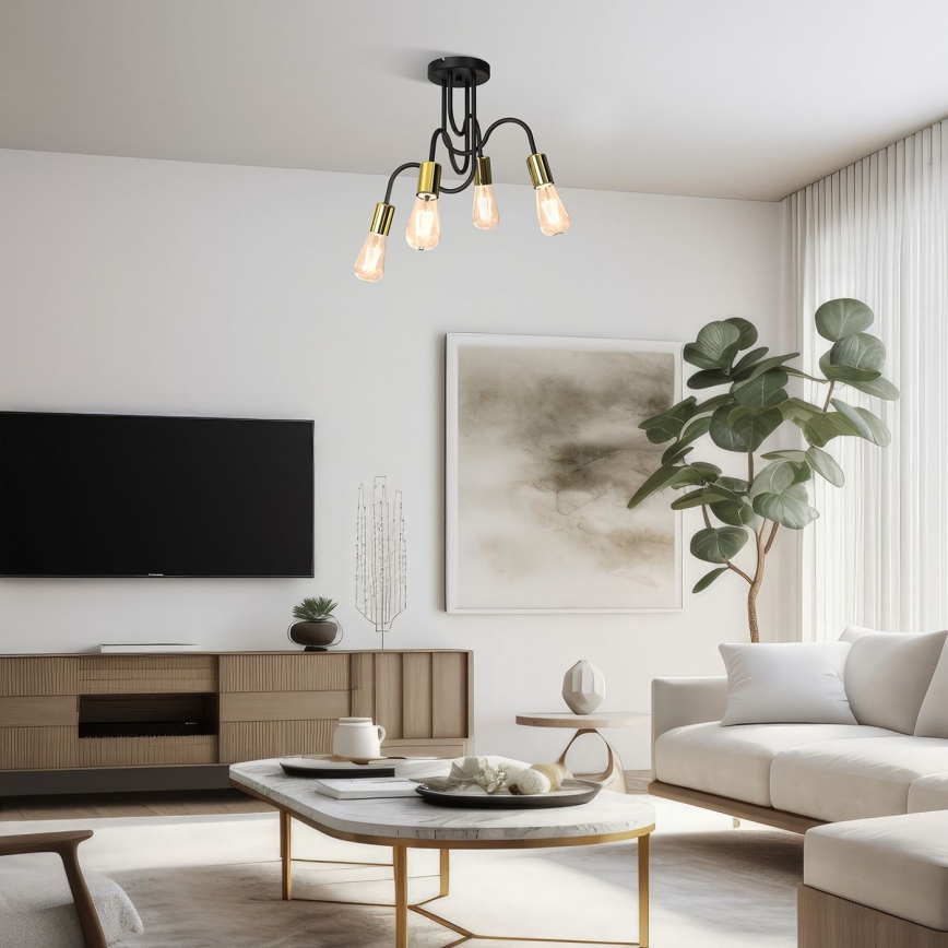 Přisazený lustr DOW 4xE27/60W/230V černá/zlatá
