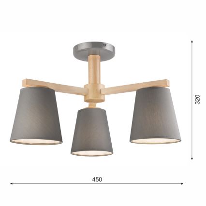 Přisazený lustr ELLIE 3xE27/60W/230V šedá/buk