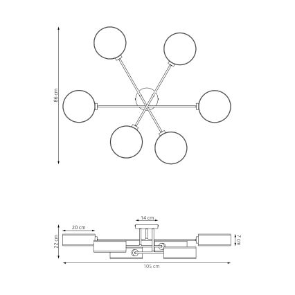 Přisazený lustr MAGA 6xE14/10W/230V černá/hnědá/šedá