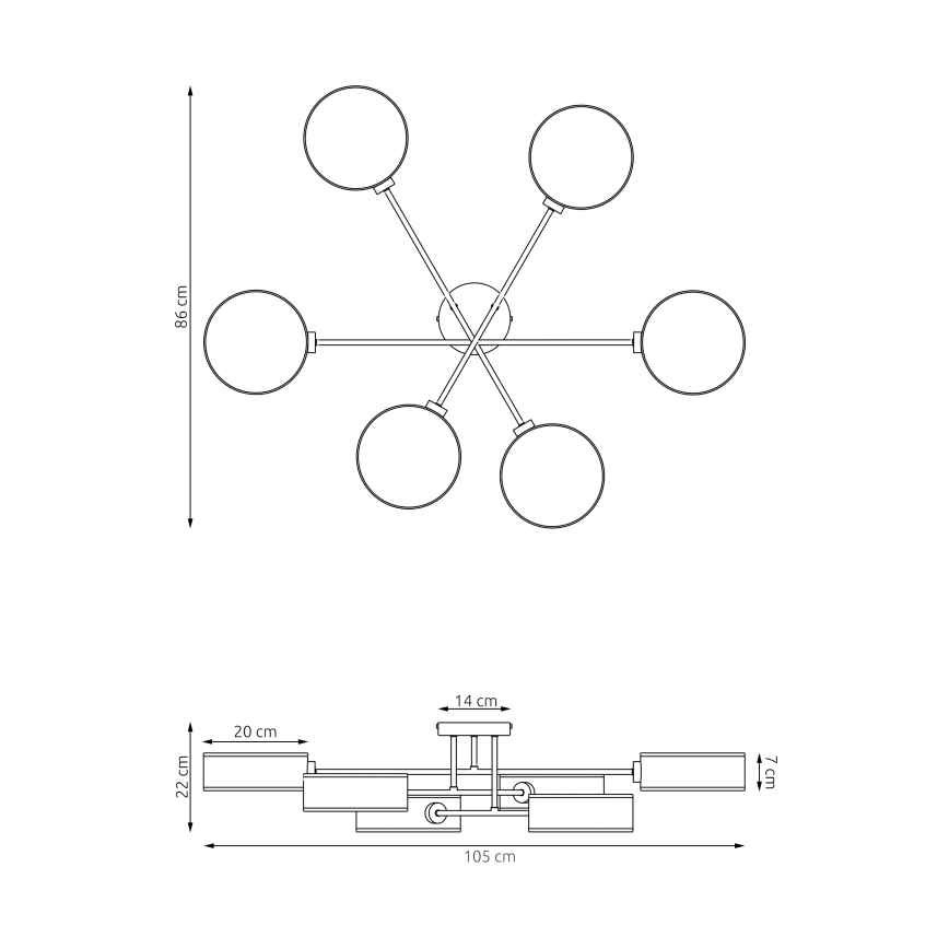 Přisazený lustr MAGA 6xE14/10W/230V černá/šedá