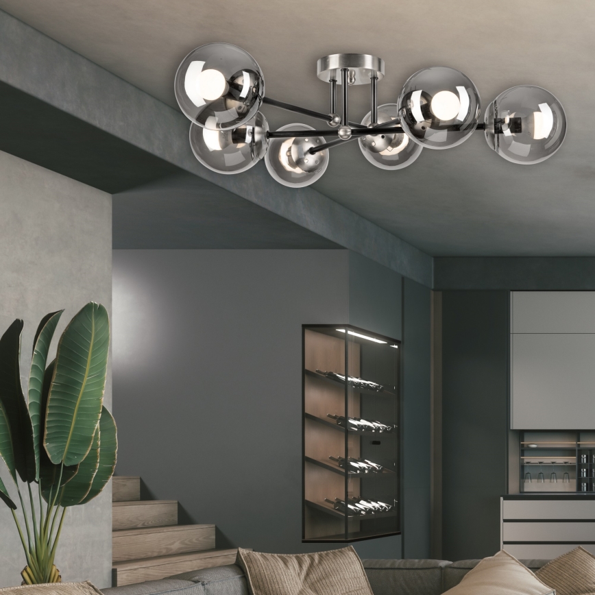 Přisazený lustr MALENA 6xE14/5W/230V matný chrom/kouřová