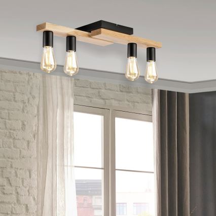 Přisazený lustr MATTE 4xE27/15W/230V černá/dub