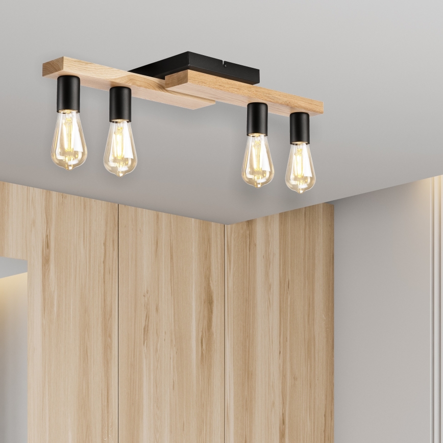 Přisazený lustr MATTE 4xE27/15W/230V černá/dub