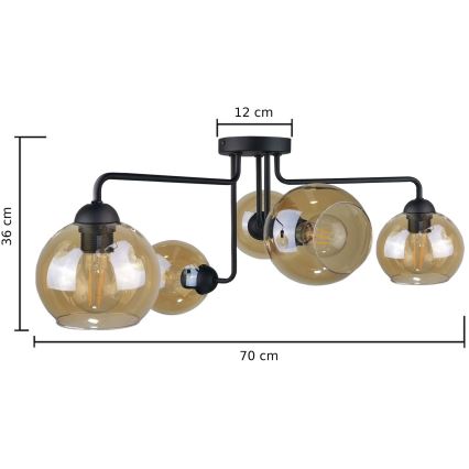 Přisazený lustr MONDE BLACK 5xE27/60W/230V