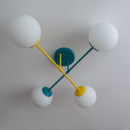 Přisazený lustr MOON 4xE27/15W/230V tyrkysová/žlutá