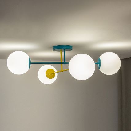Přisazený lustr MOON 4xE27/15W/230V tyrkysová/žlutá