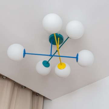 Přisazený lustr MOON 6xE27/15W/230V tyrkysová/žlutá/modrá