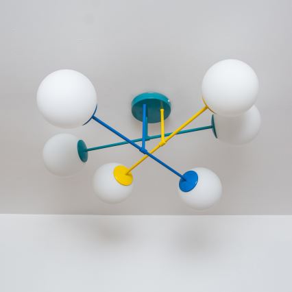 Přisazený lustr MOON 6xE27/15W/230V tyrkysová/žlutá/modrá