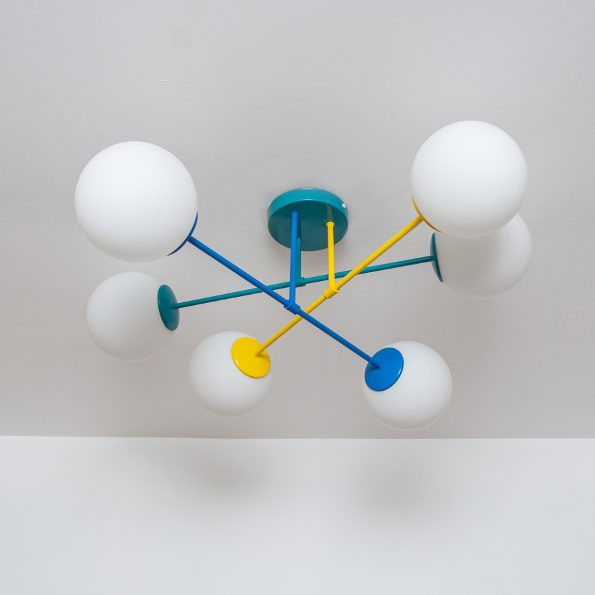 Přisazený lustr MOON 6xE27/15W/230V tyrkysová/žlutá/modrá