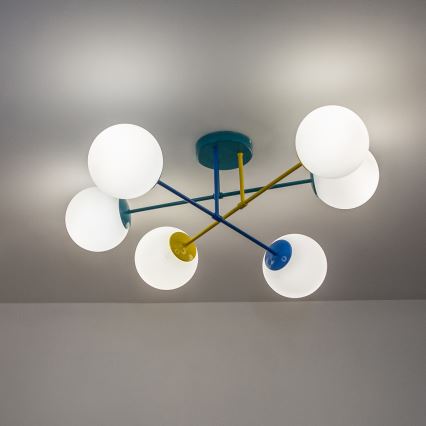 Přisazený lustr MOON 6xE27/15W/230V tyrkysová/žlutá/modrá