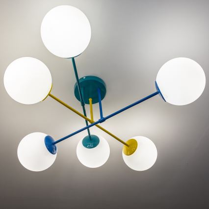 Přisazený lustr MOON 6xE27/15W/230V tyrkysová/žlutá/modrá