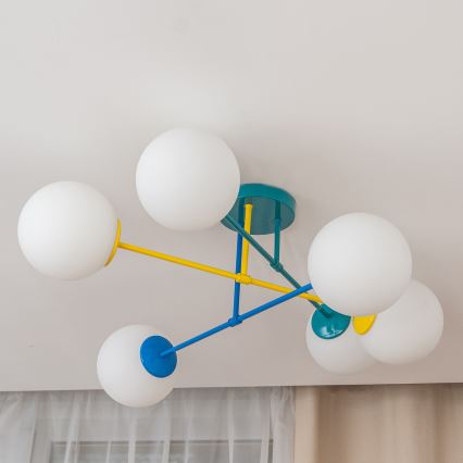 Přisazený lustr MOON 6xE27/15W/230V tyrkysová/žlutá/modrá