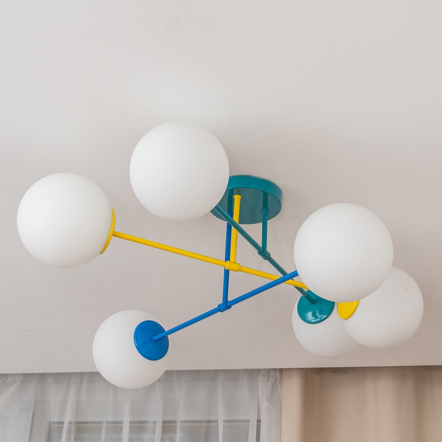 Přisazený lustr MOON 6xE27/15W/230V tyrkysová/žlutá/modrá