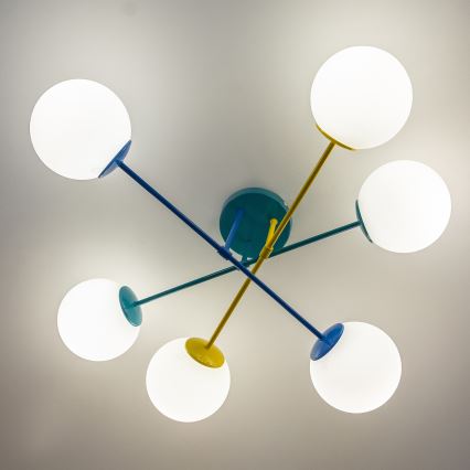 Přisazený lustr MOON 6xE27/15W/230V tyrkysová/žlutá/modrá