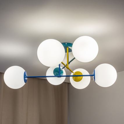 Přisazený lustr MOON 6xE27/15W/230V tyrkysová/žlutá/modrá