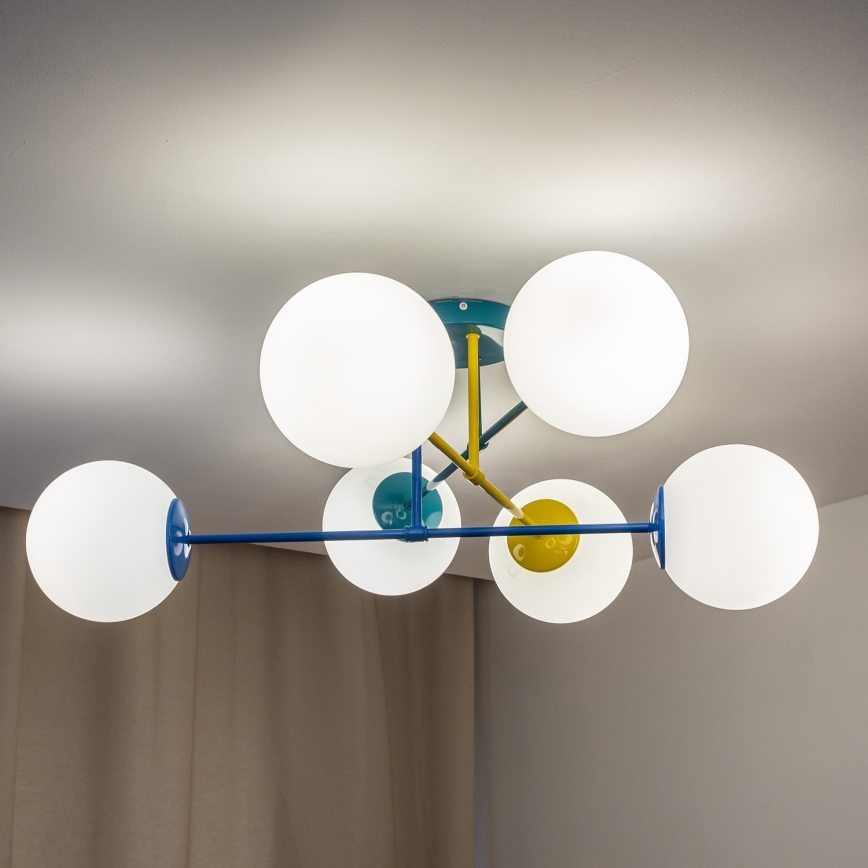 Přisazený lustr MOON 6xE27/15W/230V tyrkysová/žlutá/modrá