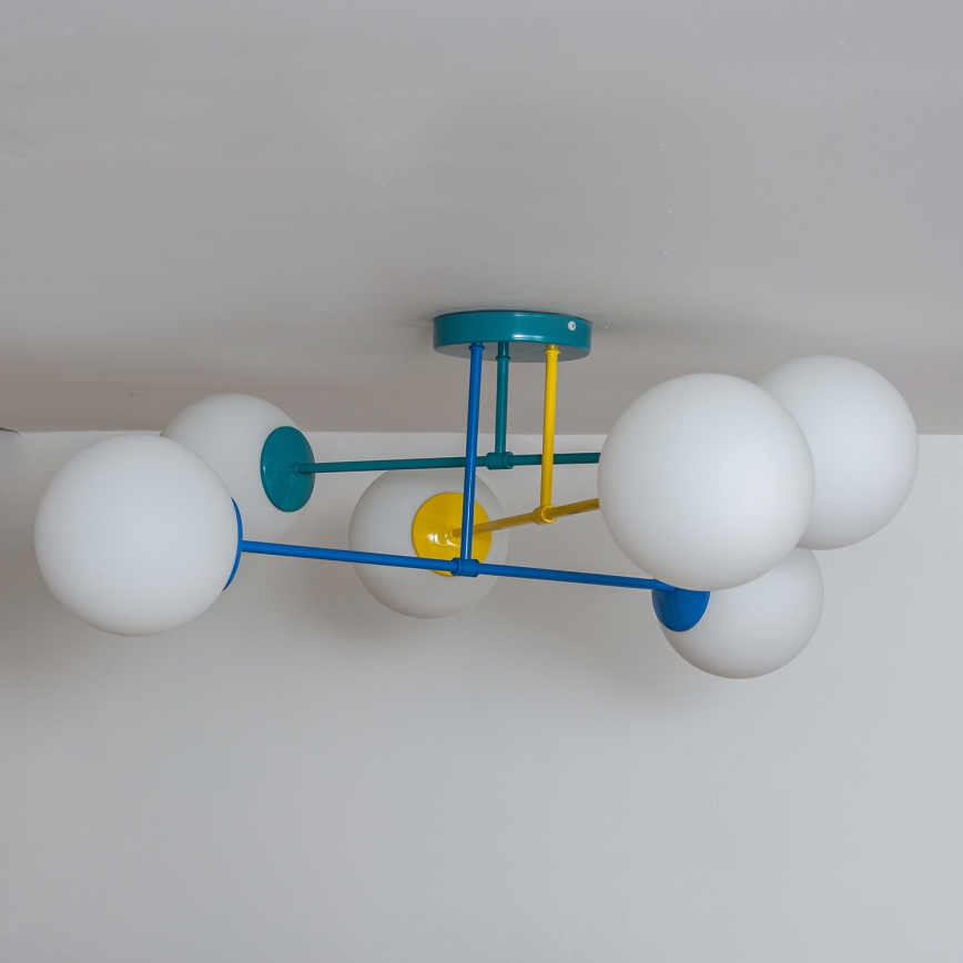 Přisazený lustr MOON 6xE27/15W/230V tyrkysová/žlutá/modrá