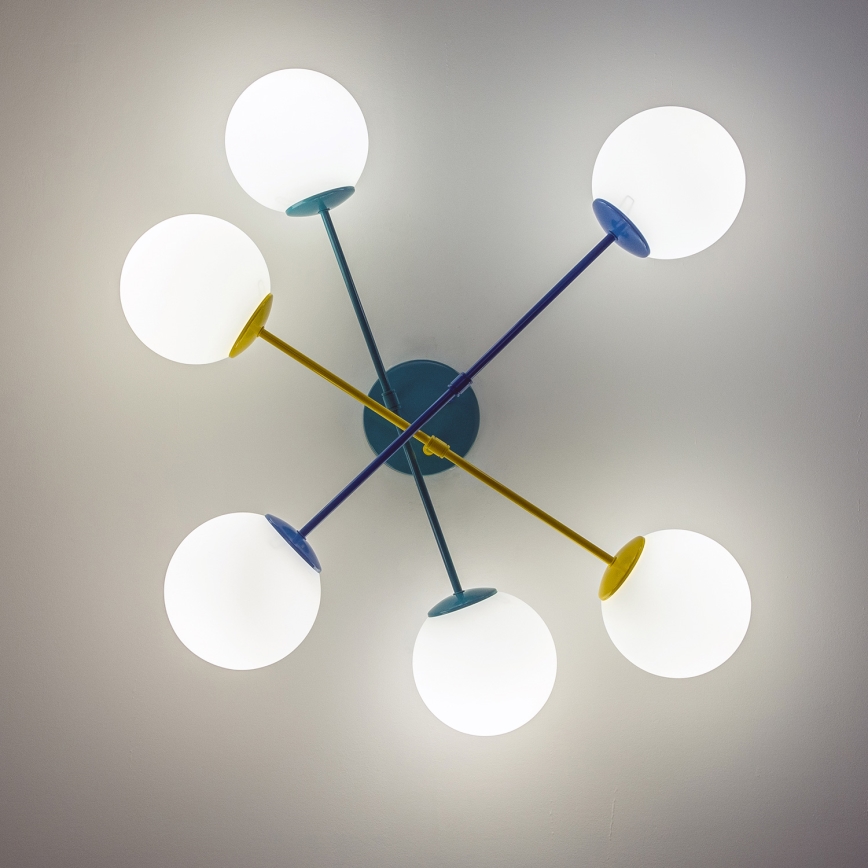 Přisazený lustr MOON 6xE27/15W/230V tyrkysová/žlutá/modrá