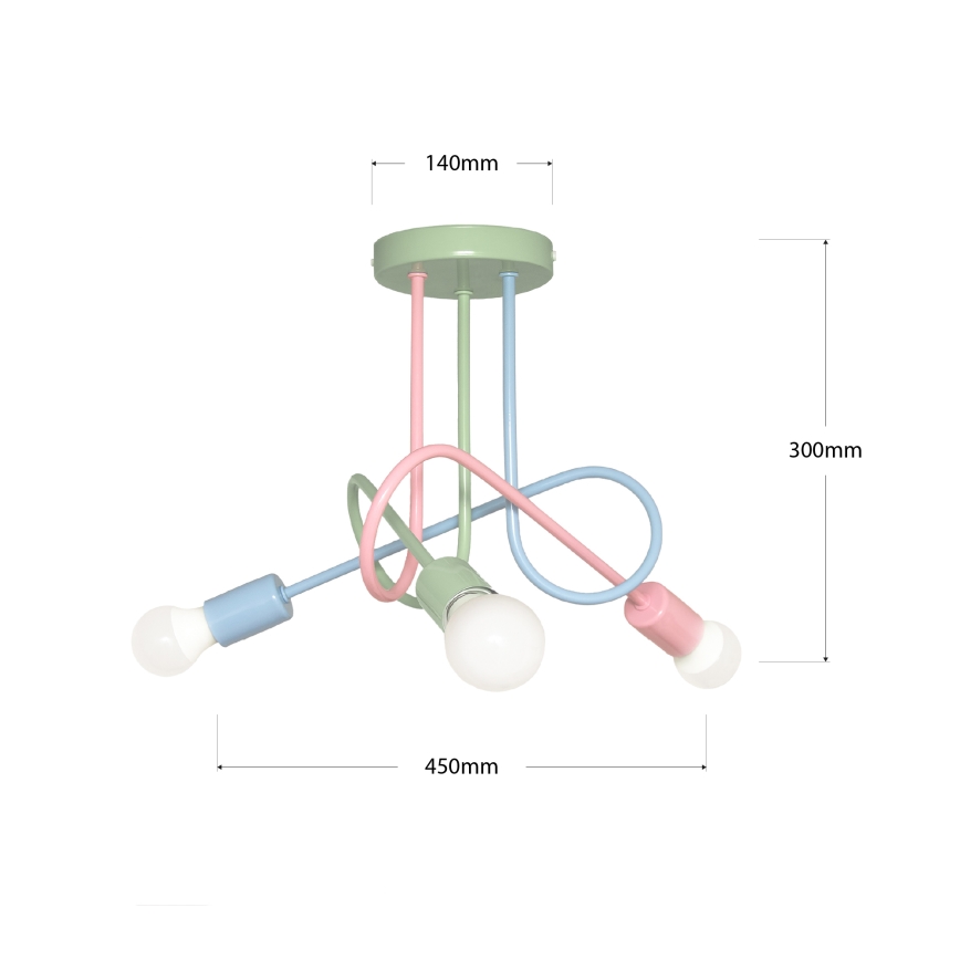 Přisazený lustr OXFORD 3xE27/15W/230V zelená/růžová/modrá