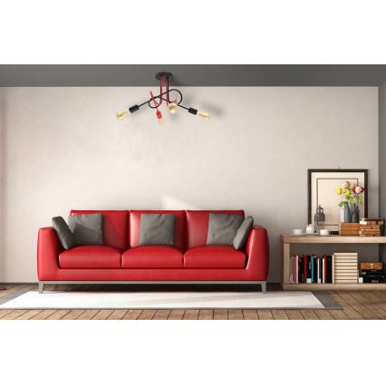 Přisazený lustr OXFORD 4xE27/15W/230V černá/červená