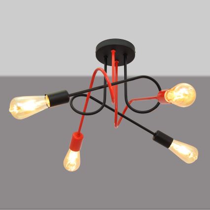 Přisazený lustr OXFORD 4xE27/15W/230V černá/červená