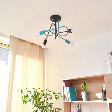 Přisazený lustr OXFORD 4xE27/15W/230V černá/tyrkysová