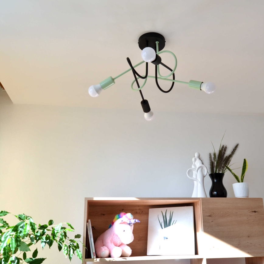 Přisazený lustr OXFORD 4xE27/15W/230V černá/zelená