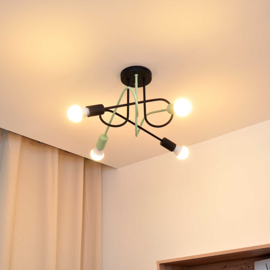 Přisazený lustr OXFORD 4xE27/15W/230V černá/zelená
