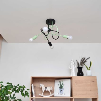 Přisazený lustr OXFORD 4xE27/15W/230V černá/zelená