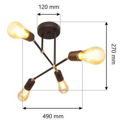 Přisazený lustr ROSETTE 4xE27/15W/230V černá/zlatá