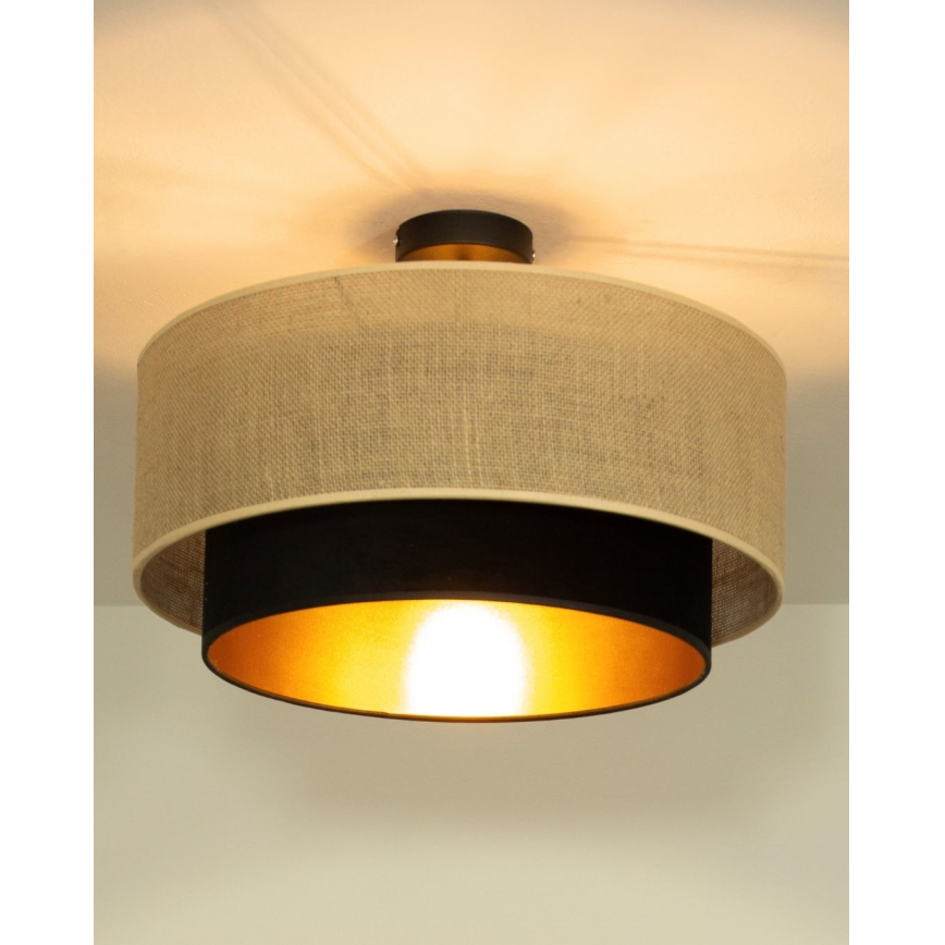 Přisazený lustr SARTA 1xE27/60W/230V pr. 45 cm černá/juta