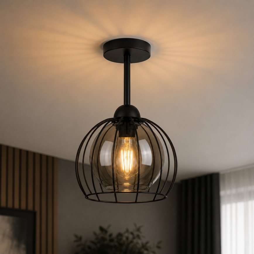 Přisazený lustr SOLO BLACK 1xE27/60W/230V černá/kouřová