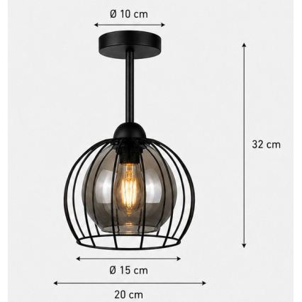 Přisazený lustr SOLO BLACK 1xE27/60W/230V černá/kouřová