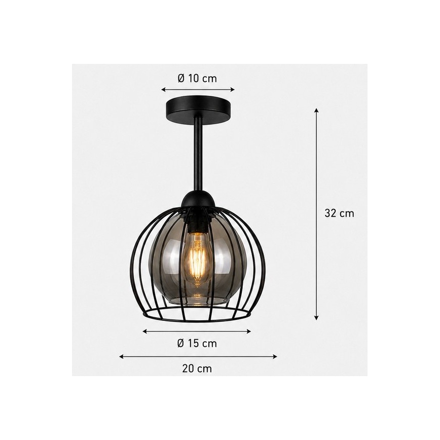 Přisazený lustr SOLO BLACK 1xE27/60W/230V černá/kouřová
