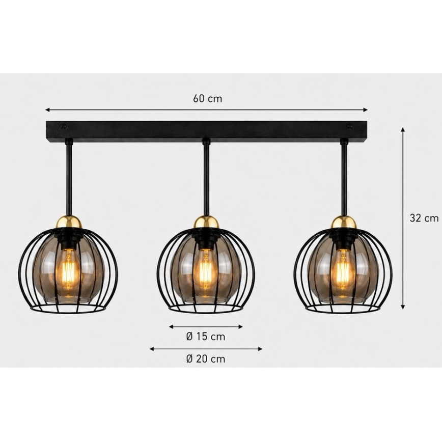 Přisazený lustr SOLO BLACK 3xE27/60W/230V černá/zlatá